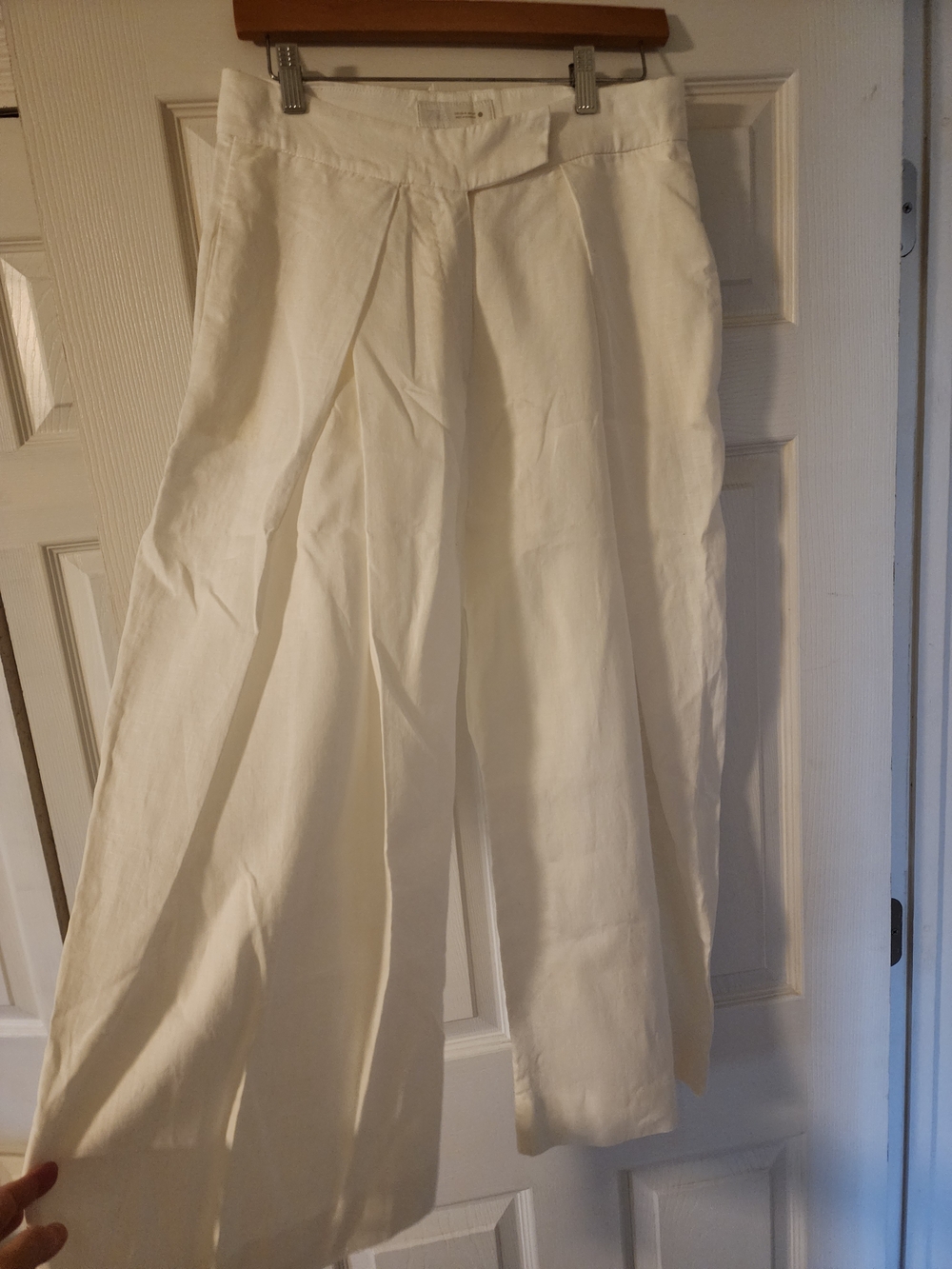 Zara Cream Wide-Leg Pleated Linen-Blend Pants